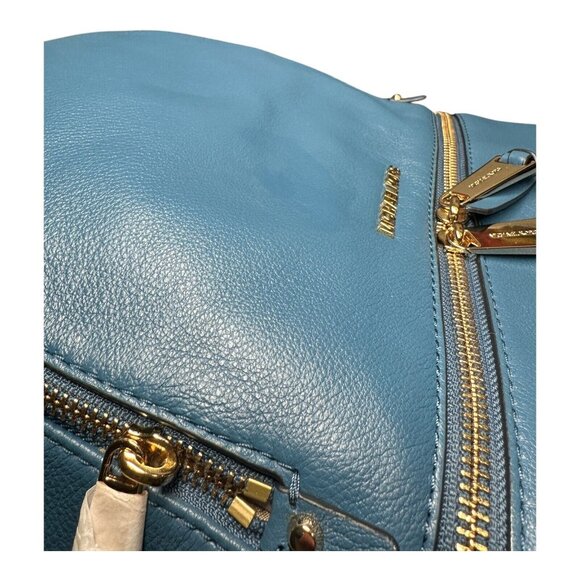 Michael Kors Rhea Zip Medium Leather DK Chambray Backpack with Tag - Picture 15 of 16